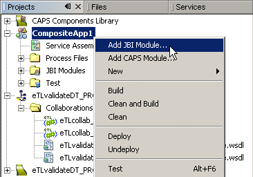 NetBeans project tree: Adding a JBI module to
a composite application