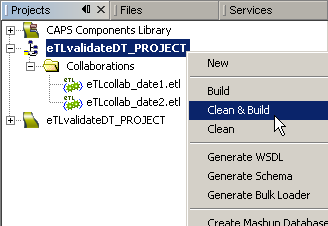 Building the Data Integrator project: Menu item
Build & Clean