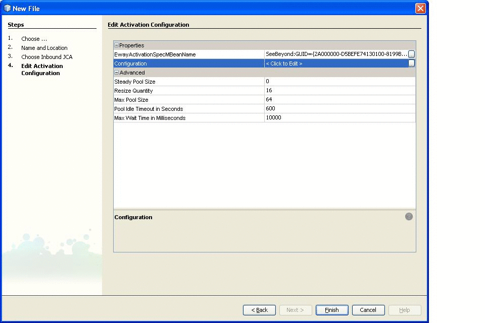 Edit JCA Configuration Parameters First Box