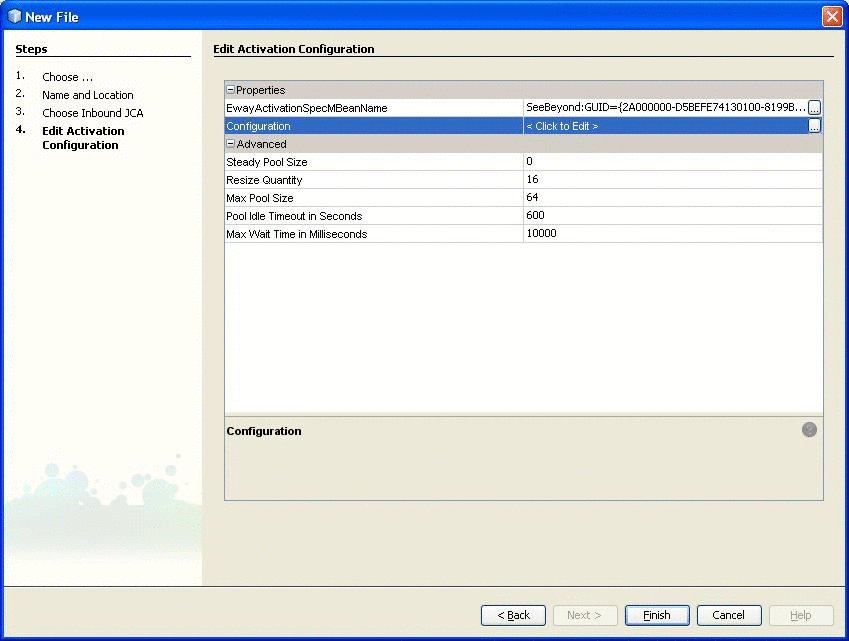 Edit JCA Configuration Parameters First Box