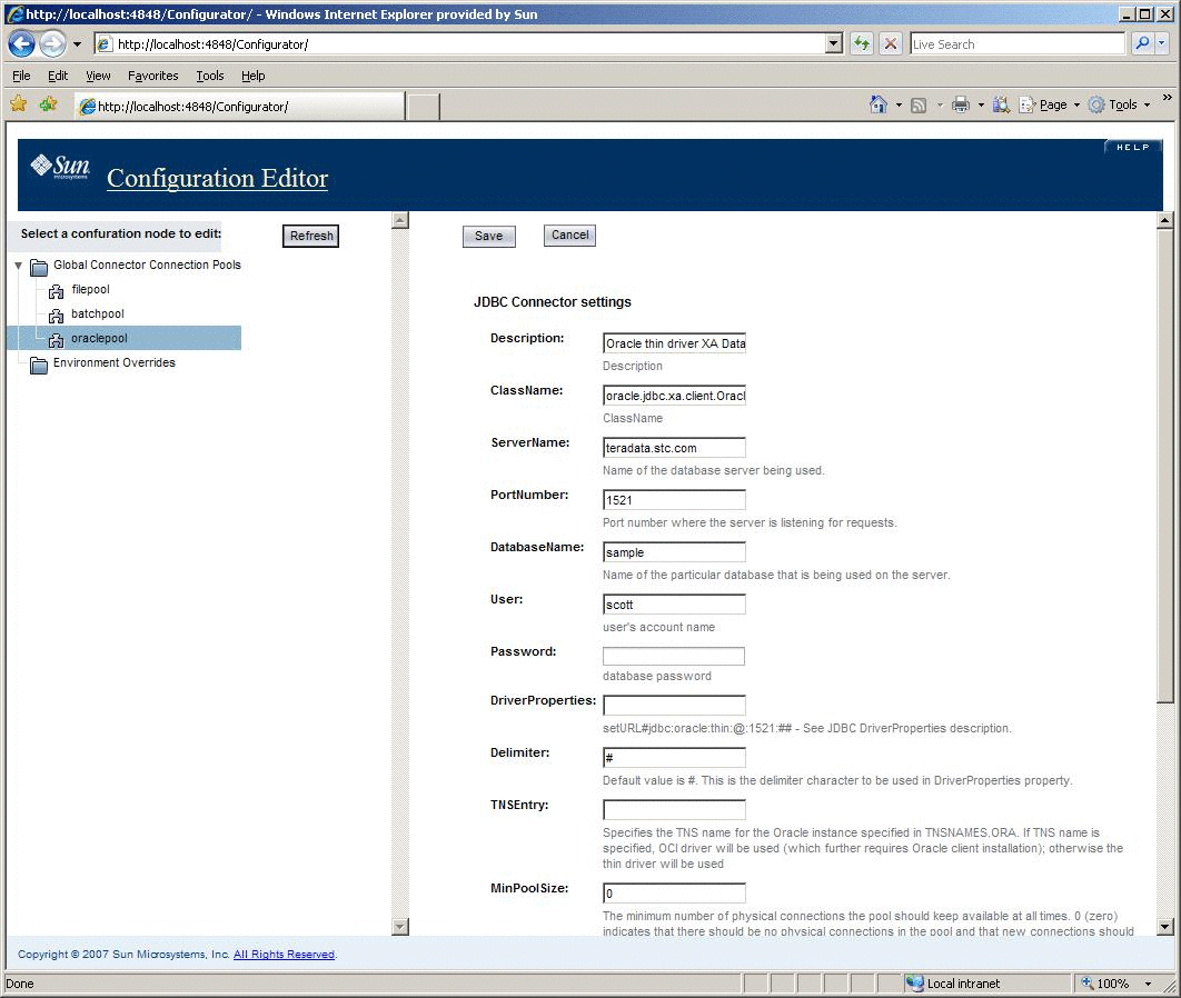 Configure Oracle Outbound Pool