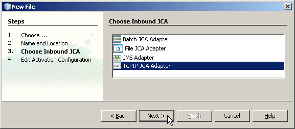 JCA Message-Driven Bean wizard: Choose Inbound
TCPIP JCA Adapter