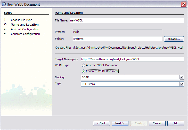 Selecting the binding component and type