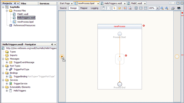 Image displays the BPEL Designer as described in context