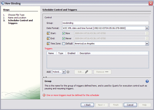 Image shows the Scheduler Control and Triggers Wizard