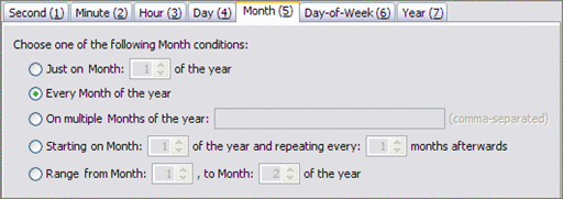 Image shows the Month tab of the Add New Cron Trigger
Editor