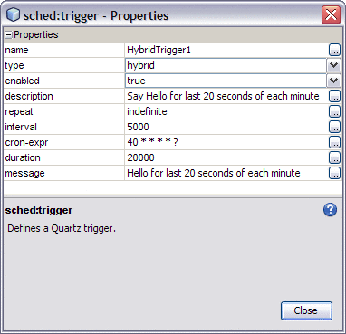 Image shows the Scheduler Trigger Properties Editor