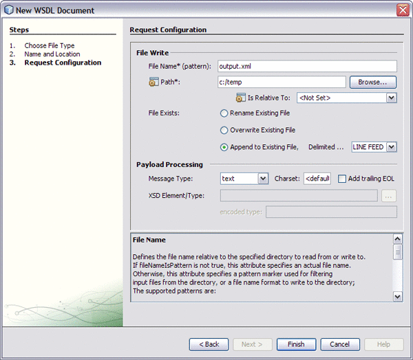 Image shows the New WSDL Document wizard as described
in context