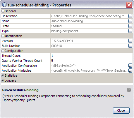 Image shows the Sun Scheduler Binding Properties Editor