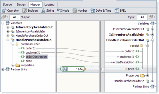 Graphic shows the BPEL Mapper as described in context.