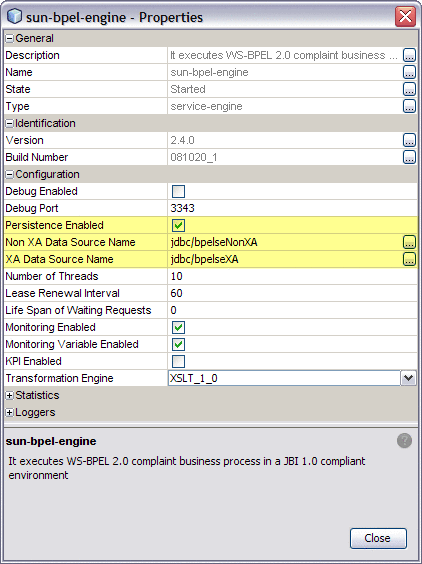 Image shows the BPEL Service Engine Properties Editor