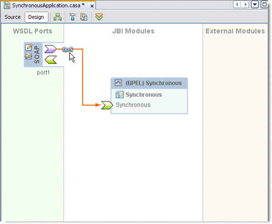 Graphic shows the QOS icon in the CASA Editor, as described
in context.