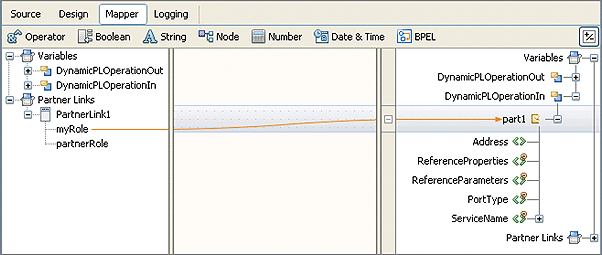 The image shows the BPEL Mapper as described in context