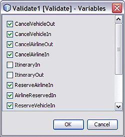 Image shows the Validate element Variables property Variables
dialog box