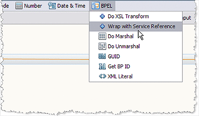 Image shows the Wrap with Service Reference BPEL Mapper
option