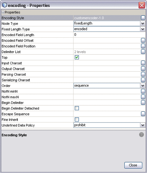 Image of example Encoding Properties dialog box.