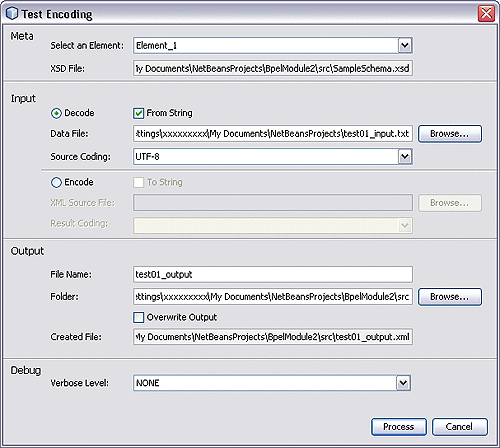 Image of Test Encoding Dialog.