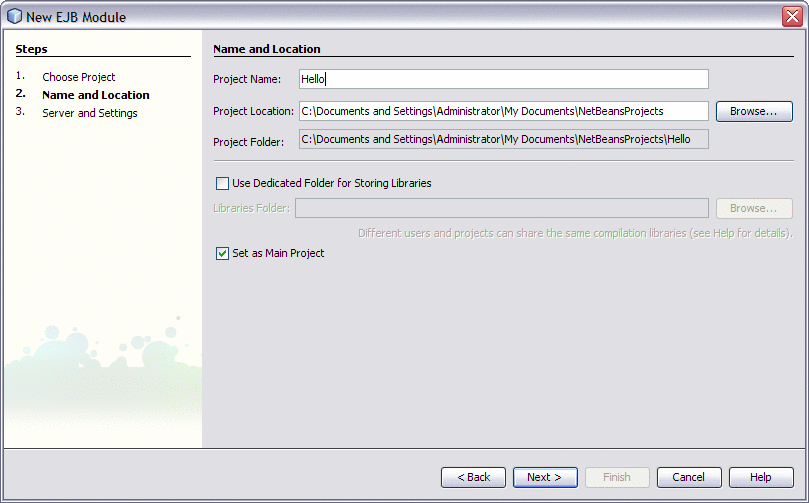 Selecting the project location