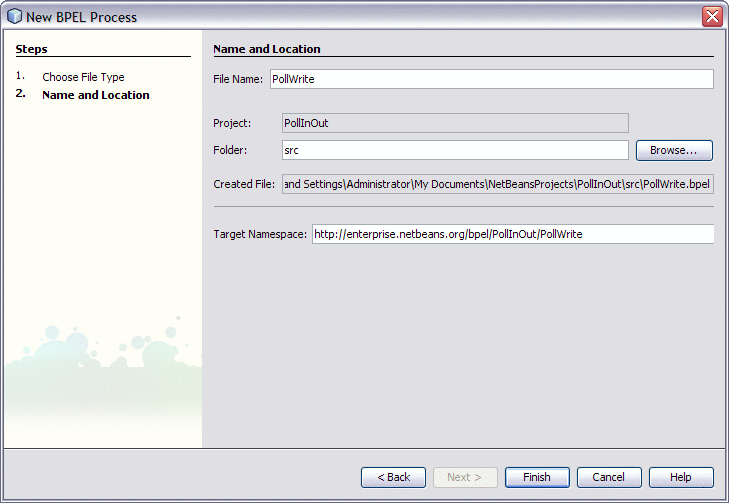 BPEL Process Dialog Box