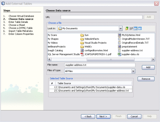 Figure shows the Choose Data Source window of
the Add External Tables wizard.