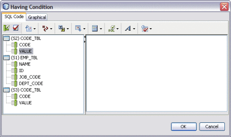 Figure shows the Having Condition window.