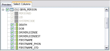 Figure shows the Select Columns panel for a join.