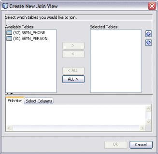 Figure shows the Create New Join View dialog
box.