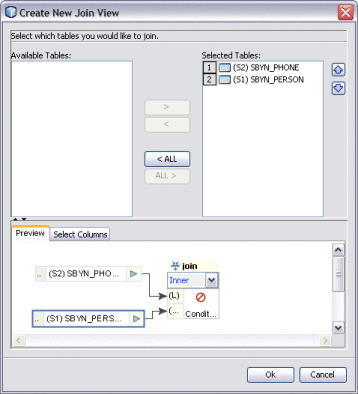 Figure shows a graphic view of a join in the
Preview panel.