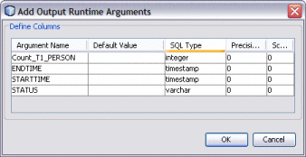 Figure shows the Add Output Runtime Arguments
window.