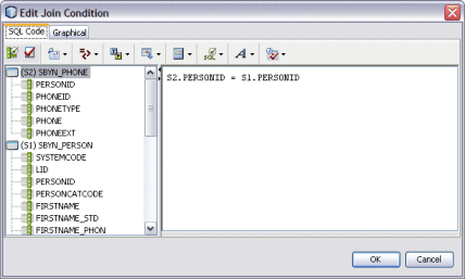 Figure shows the SQL script for a join condition.