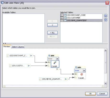 Figure shows a preview of two joins between three
tables.