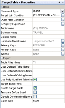 Figure shows the Target Table – Properties
window.