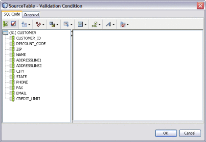 Figure shows the Source Table – Validation
Condition window.