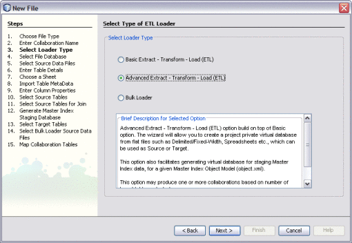 Figure shows the Select Type of ETL Loader window
of the Data Integrator Wizard.