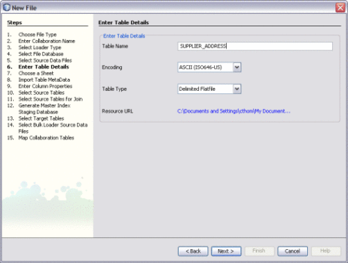 Figure shows the Enter Table Details window of
the Data Integrator Wizard.