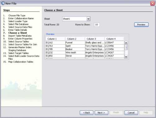 Figure shows the Choose a Sheet window of the
Data Integrator Wizard.