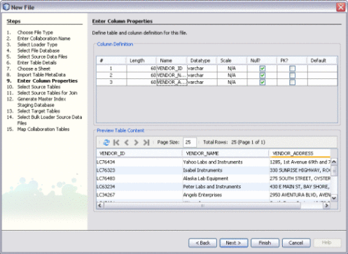 Figure shows the Enter Column Properties window
of the Data Integrator Wizard.