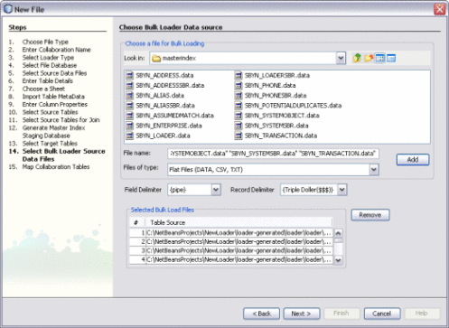 Figure shows the Choose Bulk Loader Data Source
window of the Data Integrator Wizard.