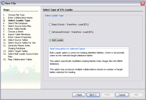 Figure shows the Select Type of ETL Loader window
of the Data Integrator Wizard.