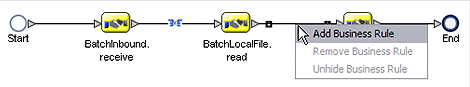 Image shows the Add Business Rule option in the link
between the BPEL elements