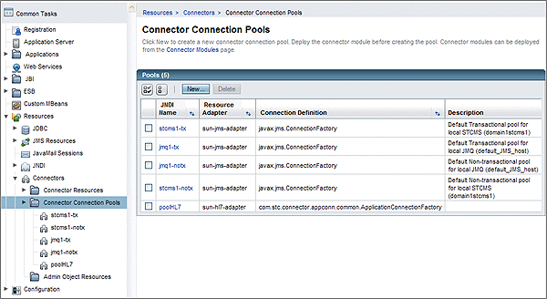 Admin Console: ESB (or CAPS) -> Connector
Connection Pools 