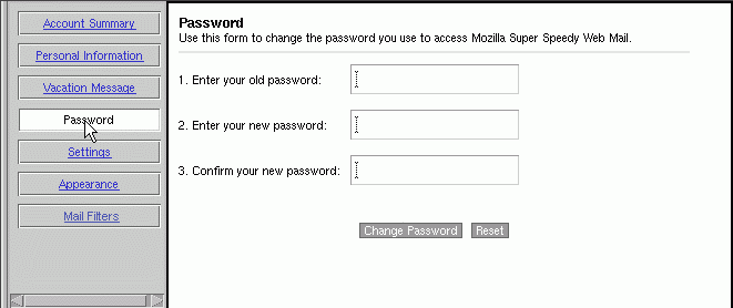 In this figure the "Vacation Message " field is moved between "Personal Information " and "Password" field.