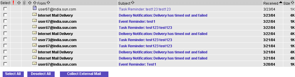 In the Message List window, you can customize the sorting order, change the names of the column headings and the text displayed on the "Collect External Mail" button.