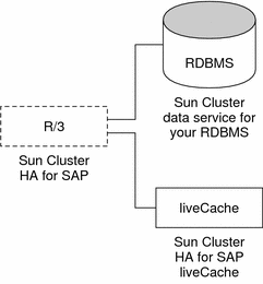 Illustration's purpose is to describe the protection of liveCache
components. The preceding table also outlines the protection of these components.