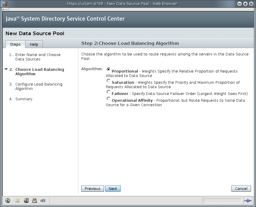 Selecting a load balancing algorithm with the DSCC.