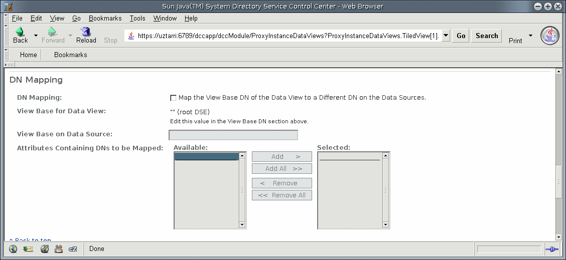 Illustration of DN mapping with the Directory Service Control Center.
