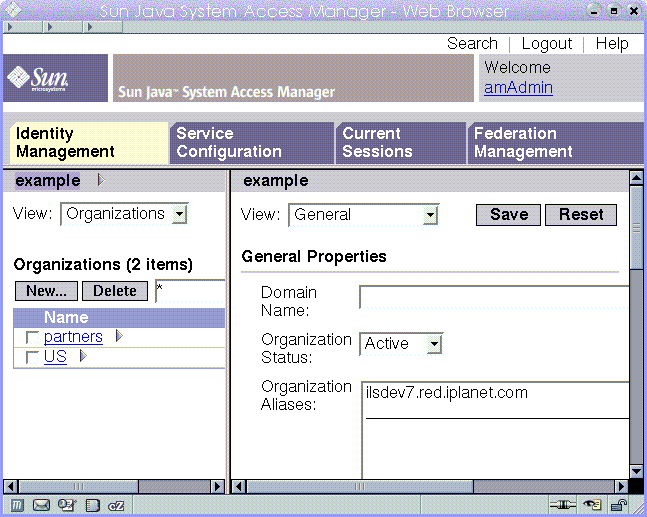 The Legacy Mode administration console consists
of three frames: header, navigation, and data.