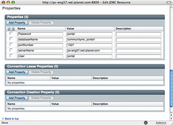 This figure shows a screen shot of the Properties page.