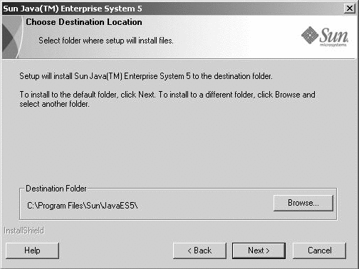 Example page capture of the Choose Destination
Location page in the Java
ES installer.