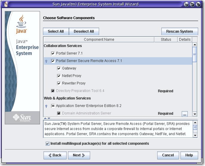 Screen capture of the Choose Software Components page.